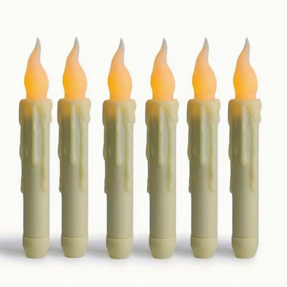 Primitive Ivory Taper Candle Set of Six Plastic faux dripping Country Farmhouse - Picture 1 of 2